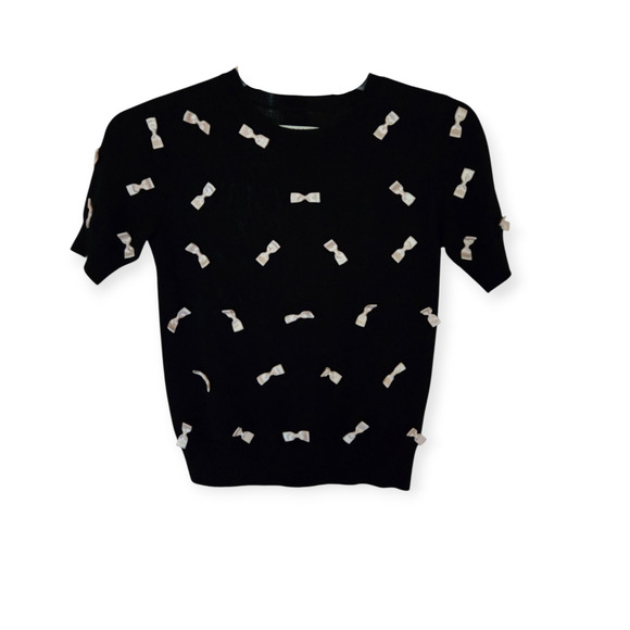 Alice + Olivia All Over Bow Wool Embellished Knit Pullover Sweater‎ - Picture 3 of 7